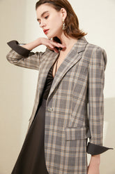 Classic Brown Plaid Blazer Skirt Suit - FashionByTeresa